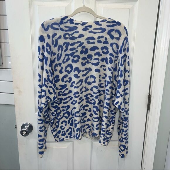 Hannah Rose 100% Cashmere Leopard print V-neck Dolman Sleeve Sweater size Lg - Picture 9 of 12